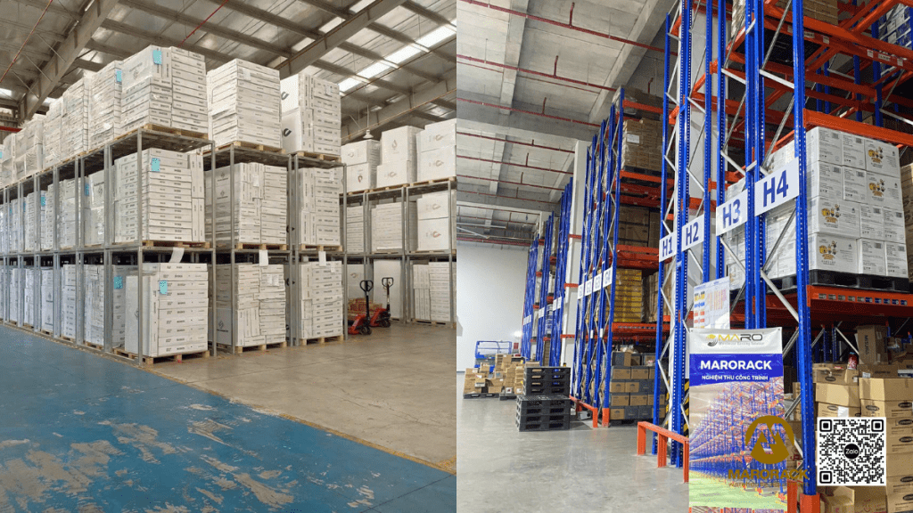 so sánh giữa pallet xếp chồng và kệ chứa pallet